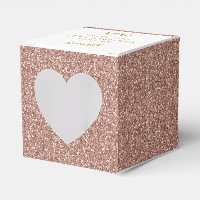 Rose Gold Pink Glitter Heart XOXO Thank You Party  Favor Box (Front Side)