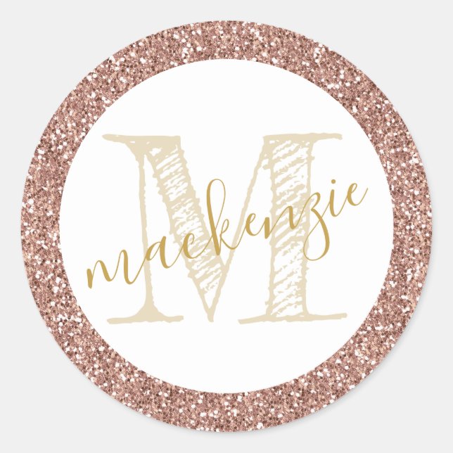 Rose Gold Pink Glitter Initial Favour Sticker Labe (Front)