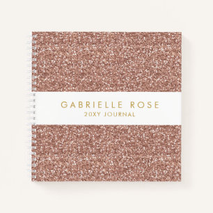 Rose Gold Pink Glitter Journal Notebook with Name