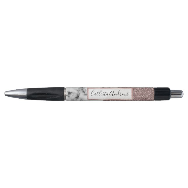 Rose Gold Pink Glitter Marble Geometric Cut Pen (Front)