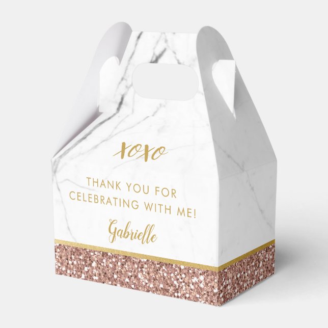 Rose Gold Pink Glitter Marble Party Favor Box (Front Side)