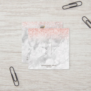 Rose Gold Pink Glitter Marble Ring display logo Square Business Card