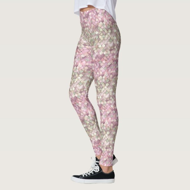 Rose Gold Pink Glitter Mermaid Leggings (Left)