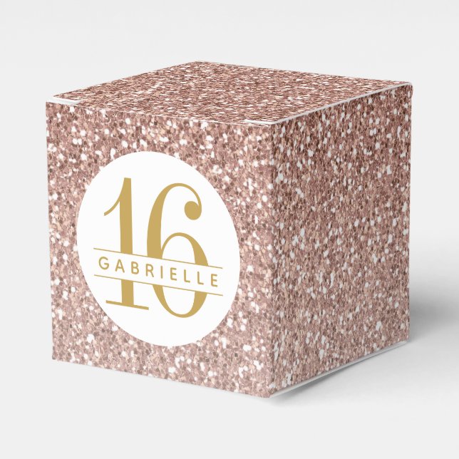 Rose Gold Pink Glitter Modern Any Age Birthday Favor Box (Front Side)