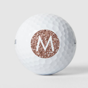 Rose Gold Pink Glitter Modern Monogram Initial Golf Balls