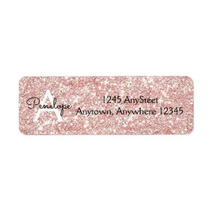 Rose Gold  Pink Glitter Monogram Return Address