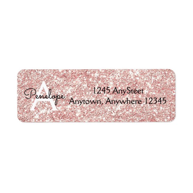 Rose Gold  Pink Glitter Monogram Return Address (Front)
