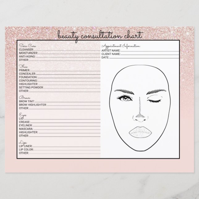 Rose Gold Pink Glitter Ombre Beauty Consultation (Front)