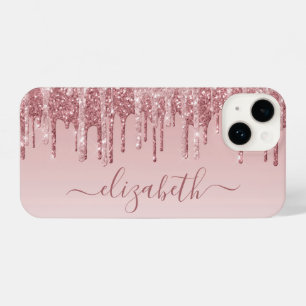 Rose Gold Pink Glitter Personalized iPhone 14 Case