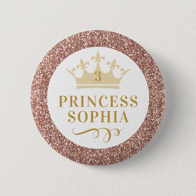 Rose Gold Pink Glitter Princess Birthday Girl 2 Inch Round Button (Front)