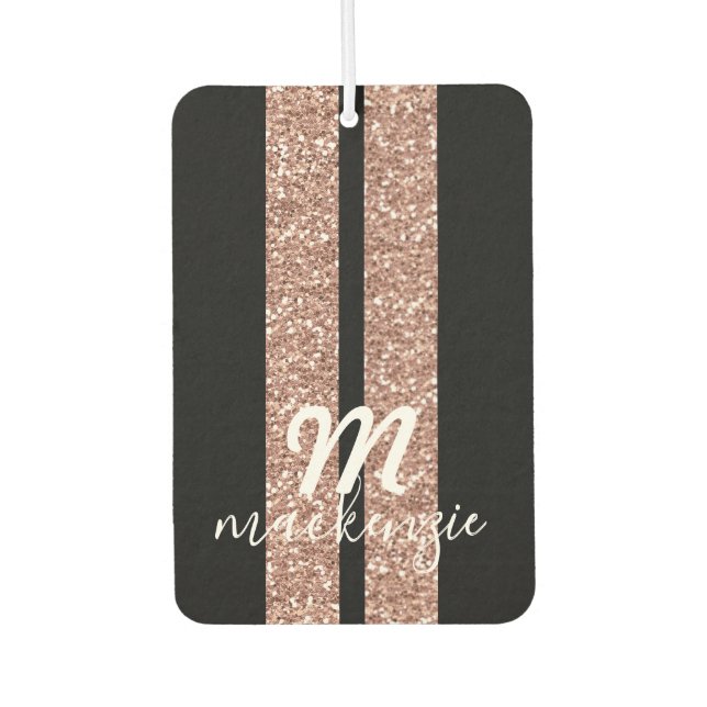 Rose Gold Pink Glitter Racing Stripes Custom Car Air Freshener (Front)