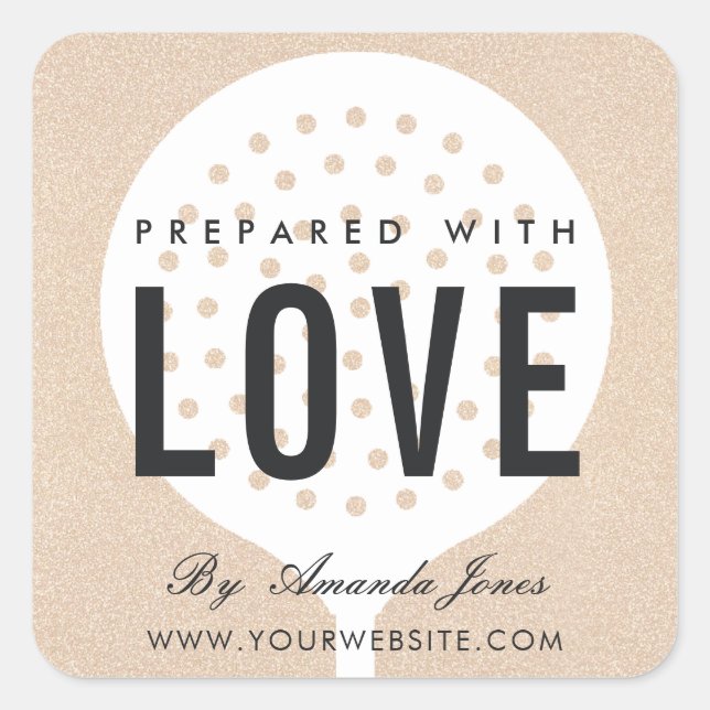 ROSE GOLD PINK GLITTER SKIMMER PREPARED WITH LOVE SQUARE STICKER (Front)