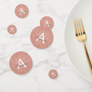 Rose Gold Pink Glitter Sparkle Monogram Confetti