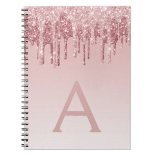 Rose Gold Pink Glitter Sparkle Monogram Notebook