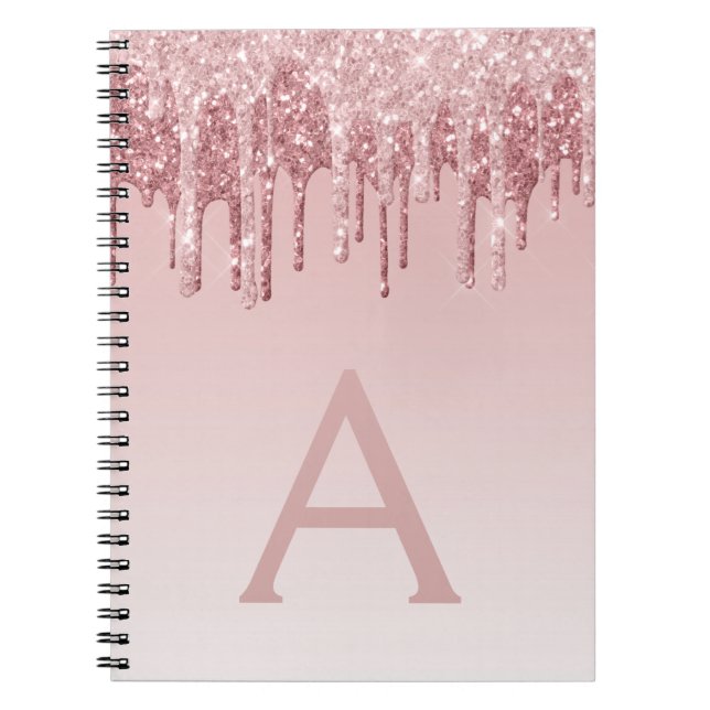 Rose Gold Pink Glitter Sparkle Monogram Notebook (Front)