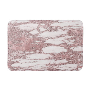 Rose Gold Pink Glitter Sparkly Marble Glam Trendy Bath Mat
