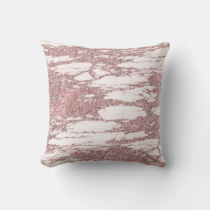 Rose Gold Pink Glitter Sparkly Marble Glam Trendy Throw Pillow