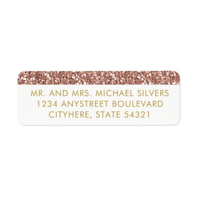 Rose Gold Pink Glitter Stripe Return Address (Front)