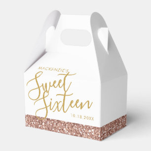 Rose Gold Pink Glitter Sweet 16 Personalized Favor Box