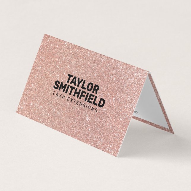 Rose Gold Pink Glitter Trendy Nails Lashes Business Card (Front)