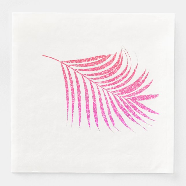 Rose Gold Pink Glitter Tropical Palm Leaf Bridal Napkin (Front)