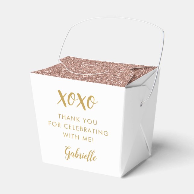Rose Gold Pink Glitter XOXO Mini Takeout Party Favor Box (Front Side)