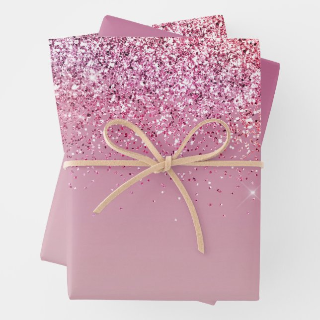 Rose Gold Pink Gold Glitter Sparkle Wrapping Paper Sheet (In situ)