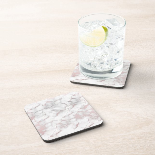 Rose Gold Pink Grey White Marble Glam Minimal Coaster (Right Side)