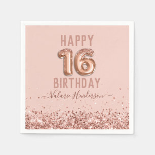 Rose Gold Pink Happy 16th Birthday Napkin