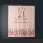 Rose Gold Pink Happy 21st Birthday Tapestry<br><div class="desc">Girly glitter,  millennial pink background,  with fancy script name typography. Great for 21st birthday celebrations.</div>