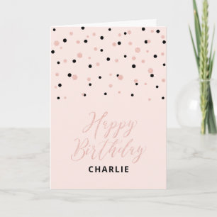 Rose Gold & Pink Happy Birthday Name Greeting Card