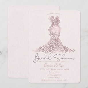 Rose Gold Pink Leaves Glam Dress Bridal Shower Invitation