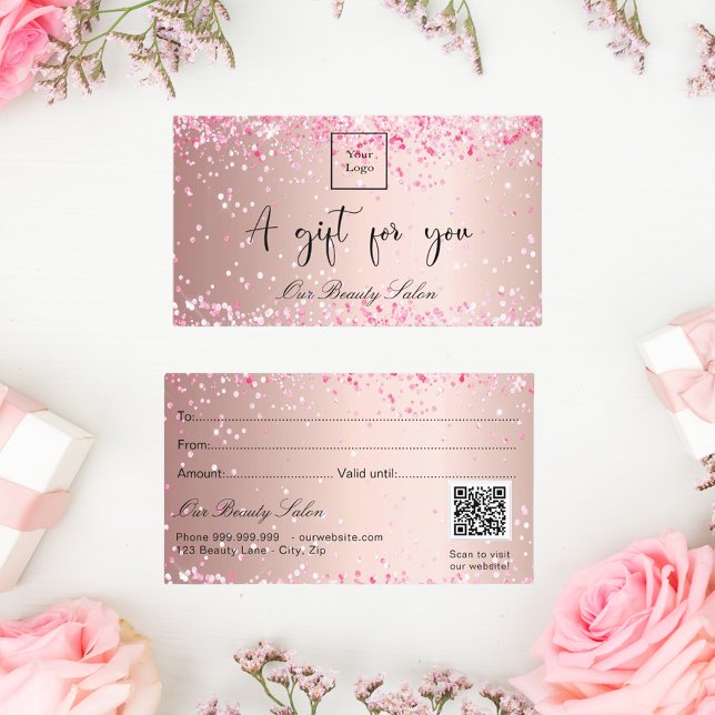 Rose gold pink logo qr code gift certificate  (Creator Uploaded)