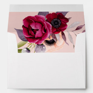 Rose gold pink lush watercolored florals wedding envelope