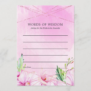 Rose Gold & Pink Magnolia Geometric Bridal Shower Advice Card