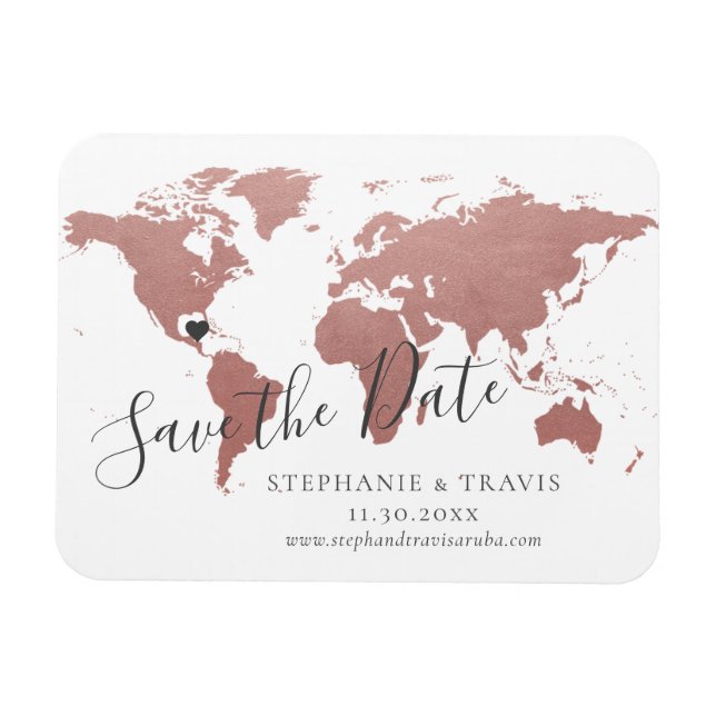 Rose Gold Pink Map Travel Wedding Save the Date Magnet (Horizontal)