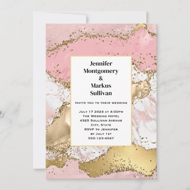 Rose Gold Pink Marble Abstract Wedding Invitation (Front)