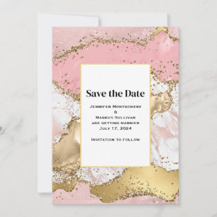 Rose Gold Pink Marble Abstract Wedding Save The Date