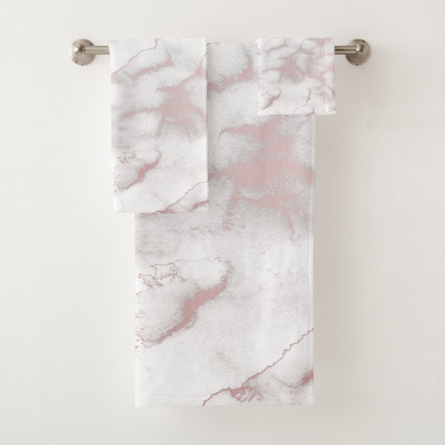 Rose Gold Pink Marble Modern Chic Trendy Bath Towel Set (Insitu)