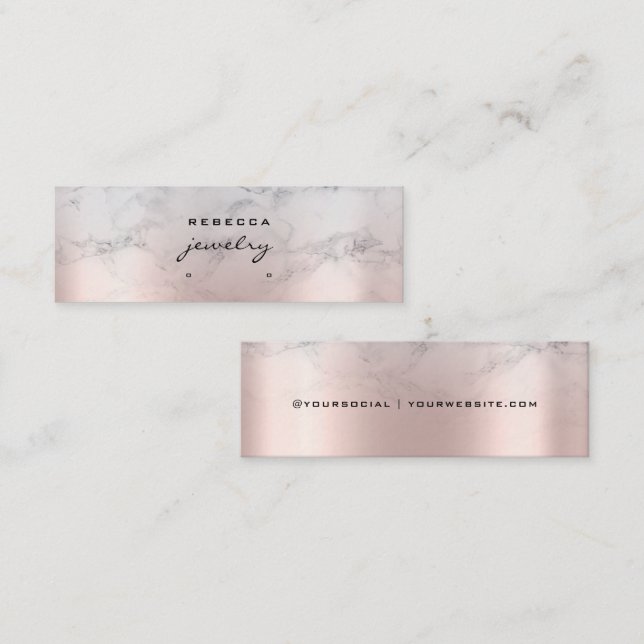 Rose Gold Pink Marble Script Earring display card (Front/Back)