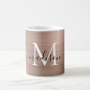Rose Gold Pink Metallic Monogram Girly Script Name Coffee Mug