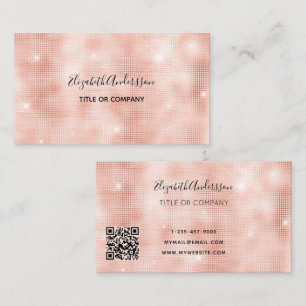 Rose gold pink metallic qr code business card