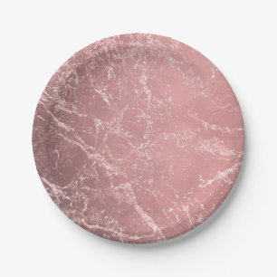 Rose Gold Pink Modern Trendy Glam Marble Chic Paper Plate