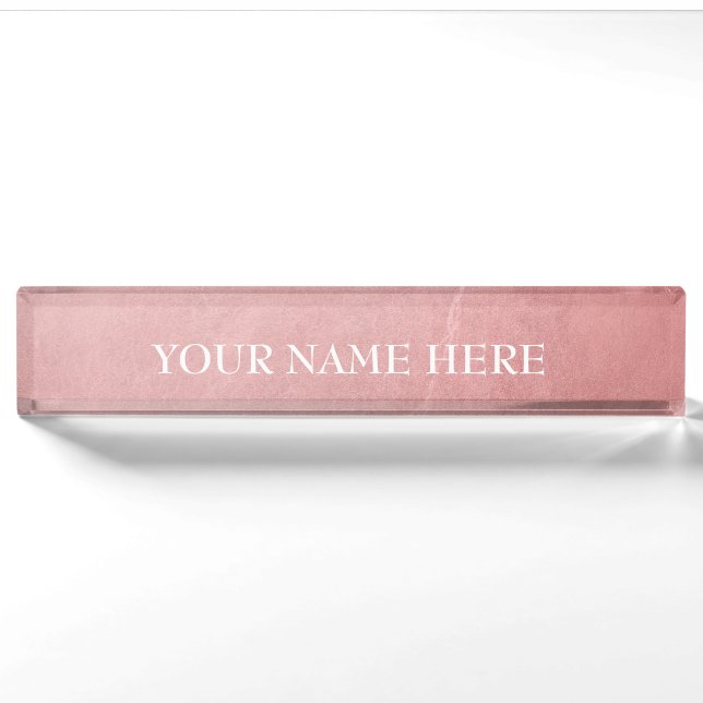 Rose Gold Pink Modern Trendy Minimal Chic Nameplate (Front)