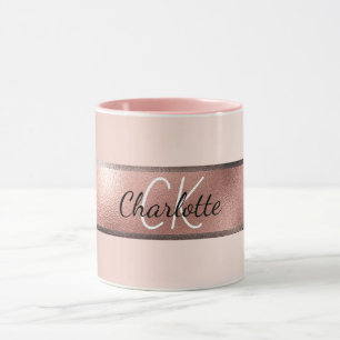 Rose gold pink monogram elegant  mug
