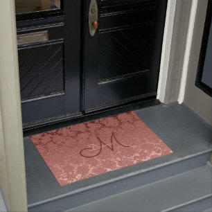 Rose Gold Pink Monogram Floral Modern Classy Doormat