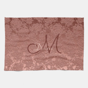 Rose Gold Pink Monogram Floral Modern Classy Kitchen Towel