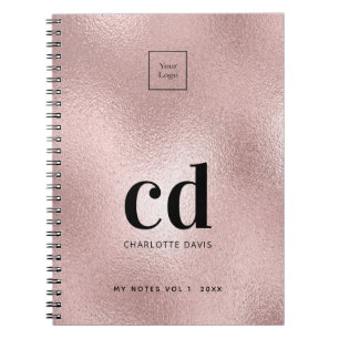 Rose,gold pink monogram initial business logo notebook