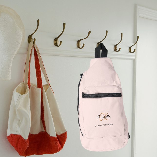 Rose gold pink monogram initials name modern sling bag (Creator Uploaded)