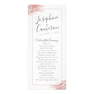 Rose Gold Pink Palm Leaves Beach Wedding Program